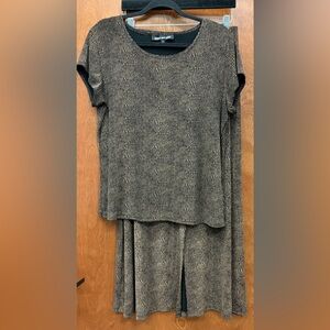 Vintage Briggs New York 2 piece jersey knit blouse skirt black brown size large